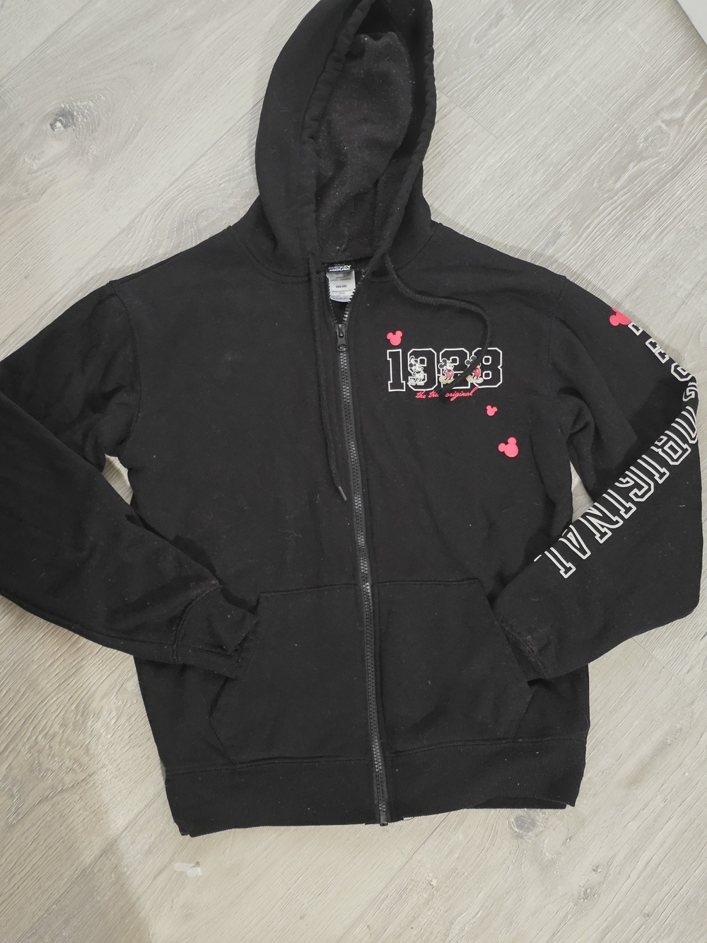 Disney Black Zip-Up Hoodie with Red Mickey Accents
